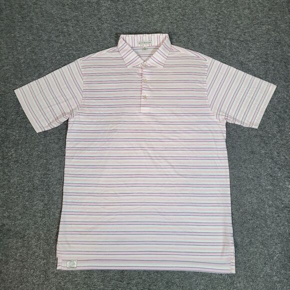 Vtg Peter Millar Mens Golf Polo Shirt Size M Pink Purple Striped Short Sleeve - Picture 1 of 9